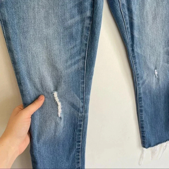 Madewell High Rise Slim Boyjean Raw Edge Hem Medium Blue Wash Distressed - Picture 6 of 13